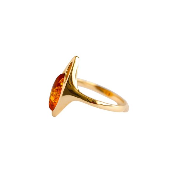 14K Gold Amber Ring – Marquise Cut Lithuanian Cognac Amber - Picture 5 of 8